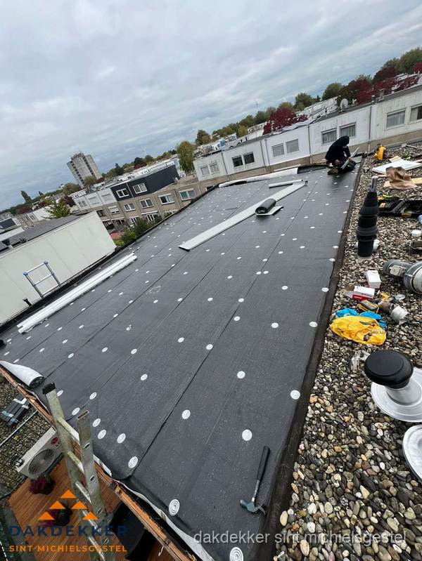Dakleer vervangen op groot plat dak door dakdekker in Sint Michielsgestel