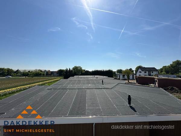 Groot plat dak met bitumen dakbedekking op bedrijfspand in Sint Michielsgestel