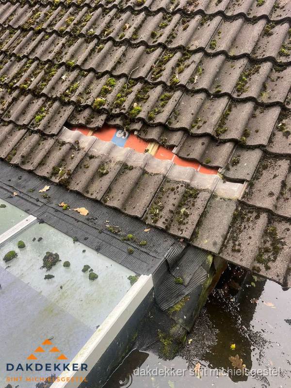 Beschadigd pannendak met ontbrekende dakpannen voor reparatie in Sint Michielsgestel