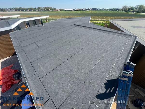 Nieuw bitumen plat dak met uitzicht over landschap in Sint Michielsgestel